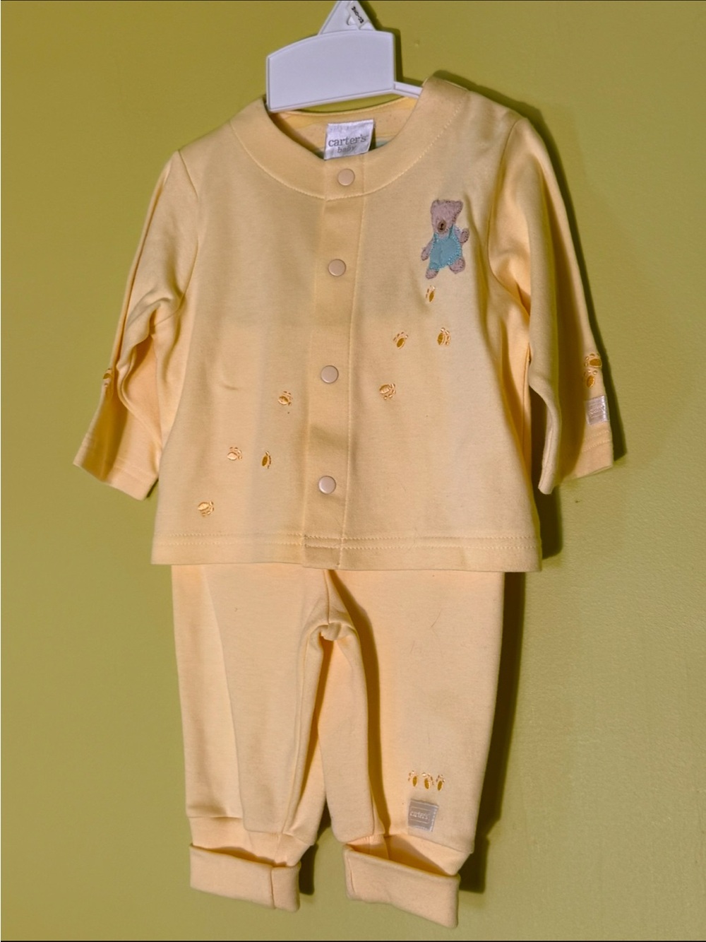 Vintage 90s y2k *new* Yellow Carter's baby 2-piece bear set